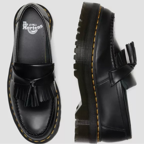 NEW DR MARTENS BLACK ADRIAN QUAD TASSEL PLATFORM LOAFERS - Picture 4 of 5